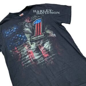 Harley Davidson Motorcycle Biker Flag Graphic Short Sleeve T-Shirt Size Large